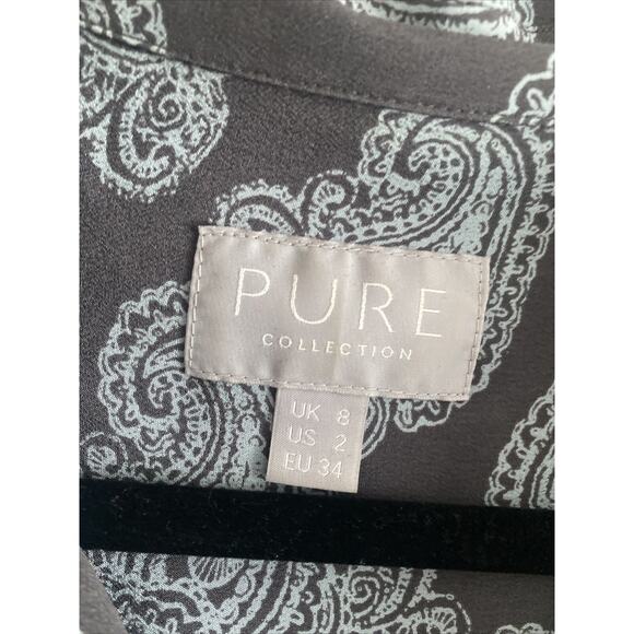 Pure Collection Womens 2 Gray Paisley Button Down Silk Top Corpcore Career - Picture 3 of 6